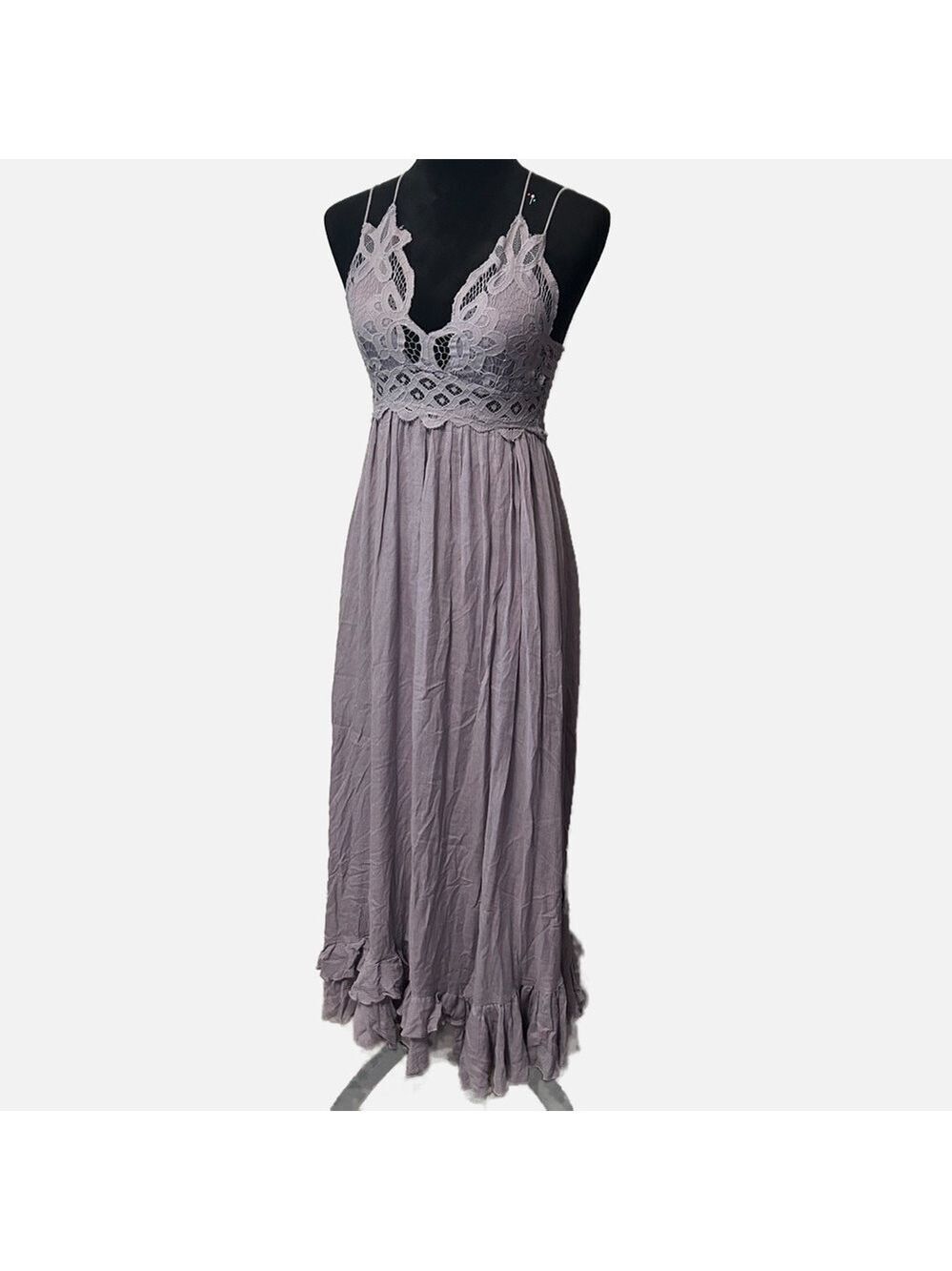 Free People Women’s Maxi Dress Lace Ruffled Hem Boho Fairy Summer Party